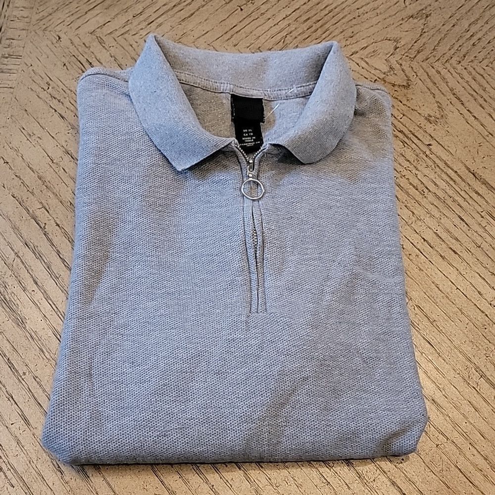 H&M mens gray zip up polo shirt size XL